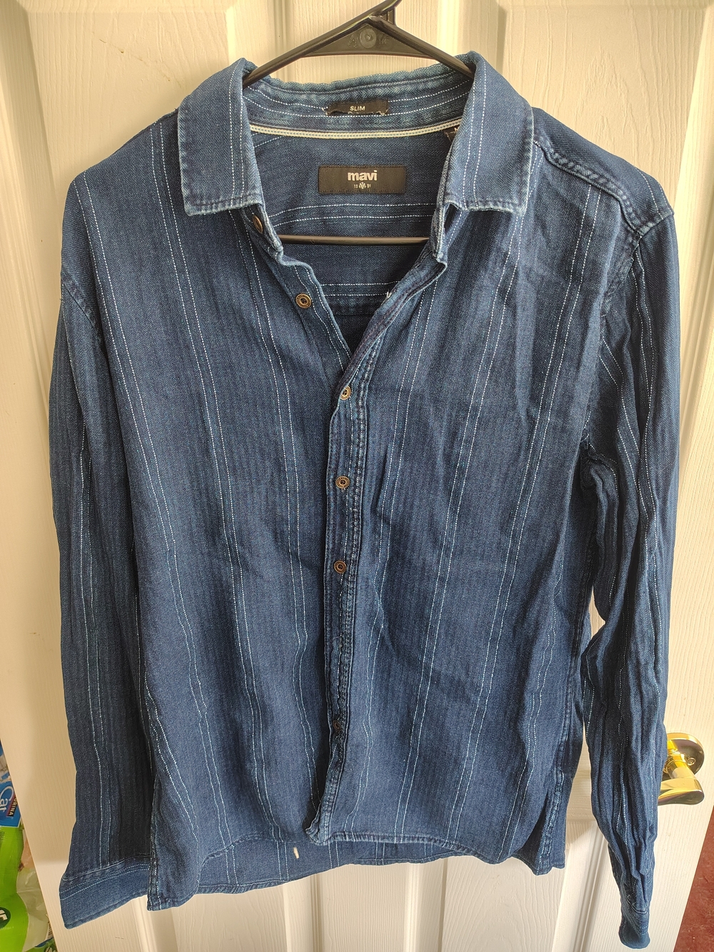 Mavi Men's Slim Indigo Stripe Denim Shirt